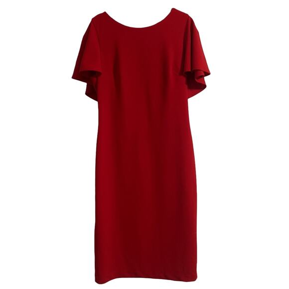 Calvin Klein Dresses & Skirts - Calvin Klein Midi Dress Size 10 Red Formal Ruffle Sleeve and V-Neck Ruffle Back